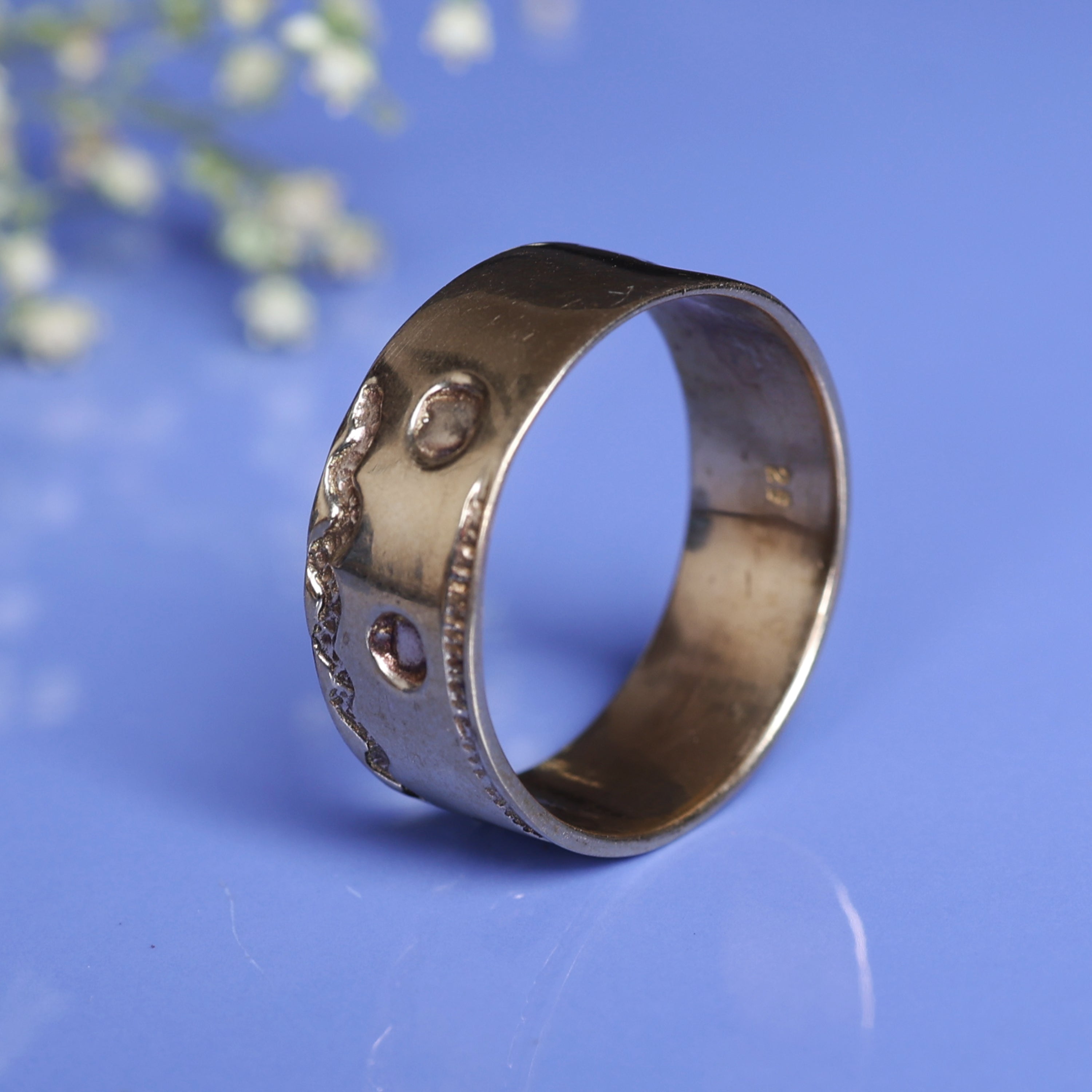 Textured Wide Band Ring for Women | Handcrafted Oxidized Brass Statement Ring